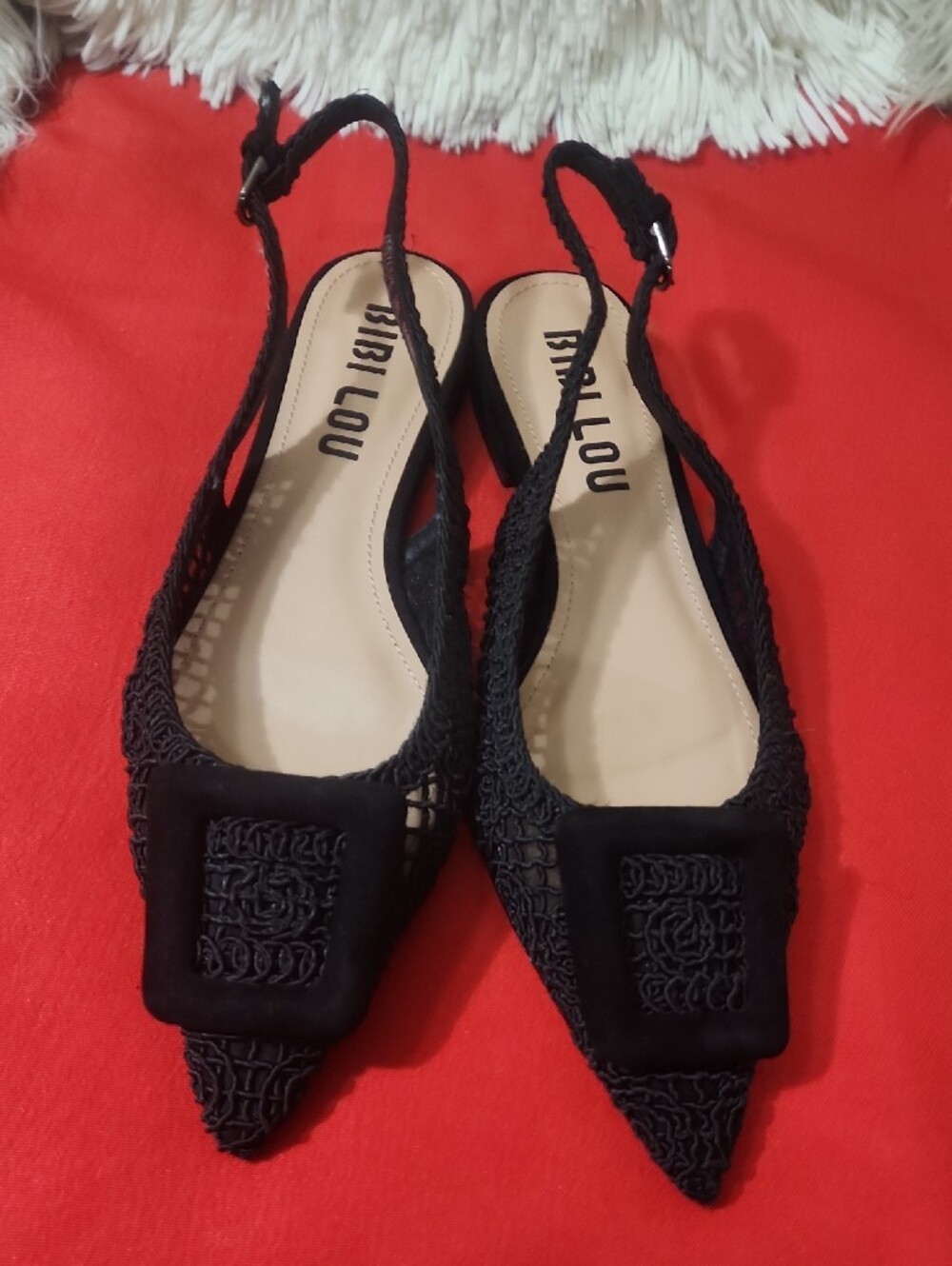 Bibi Lou Dalila Black Pointed Slingback Flats with Decorative Toe - Picture 11 of 11